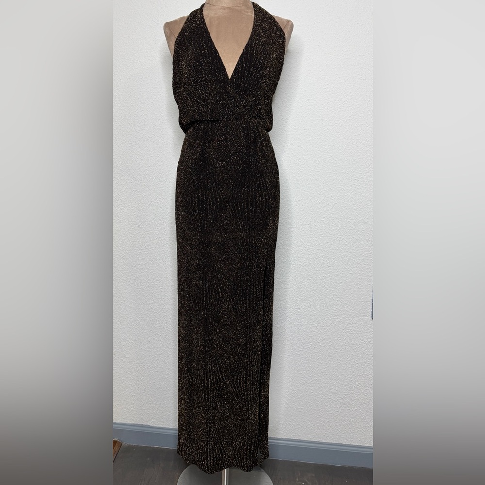 Nasty Gal Black and Gold Halter Dress, Size Medium - Picture 3 of 8